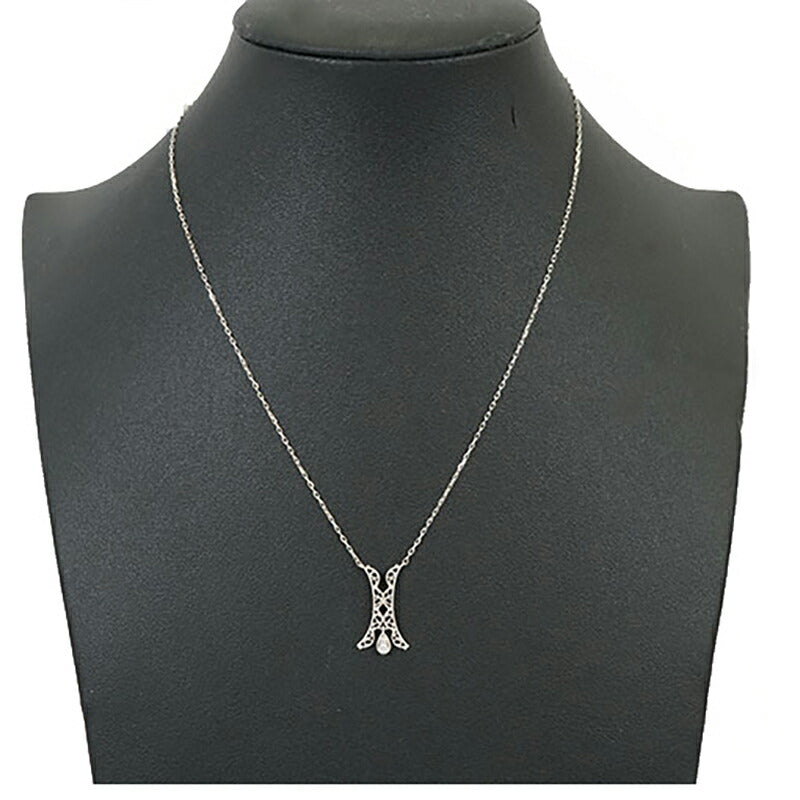 【jt090】 ネックレス 透かし細工 K18WG ホワイトゴールド ダイヤモンド 0.04ct 未使用【中古】レディース