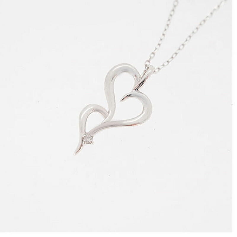 【jt091】 ネックレス ハートモチーフ 一粒ダイヤ K10WG ホワイトゴールド ダイヤモンド 0.006ct 未使用【中古】レディース