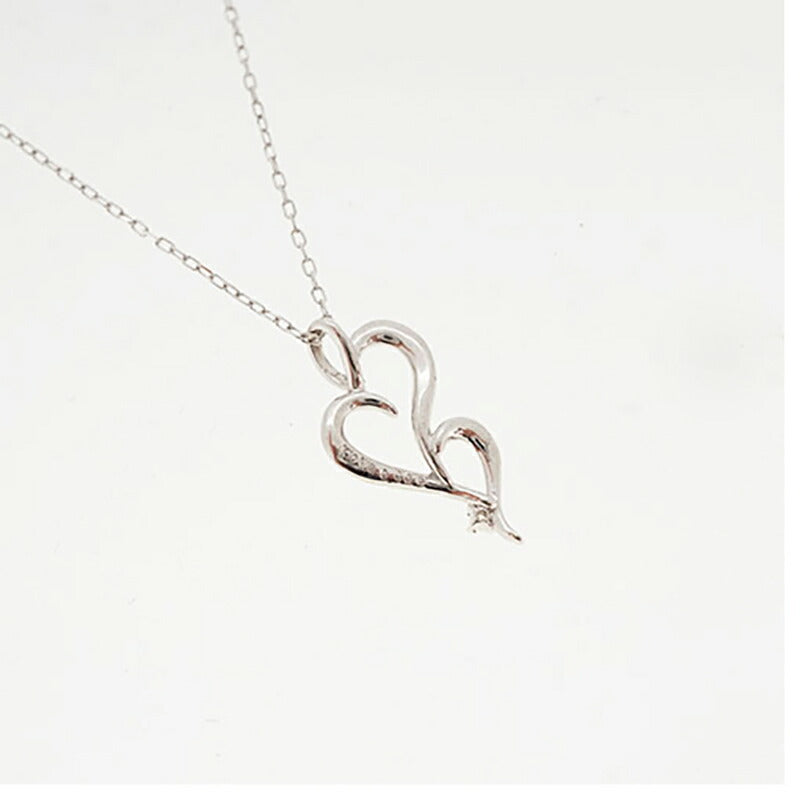 【jt091】 ネックレス ハートモチーフ 一粒ダイヤ K10WG ホワイトゴールド ダイヤモンド 0.006ct 未使用【中古】レディース