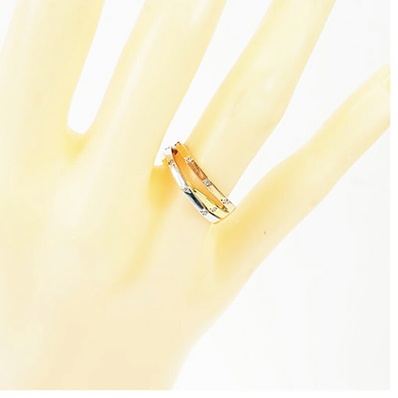 【ju164】 リング Pt900 プラチナ K18 ゴールド ダイヤモンド 0.08ct 10号 未使用【中古】レディース