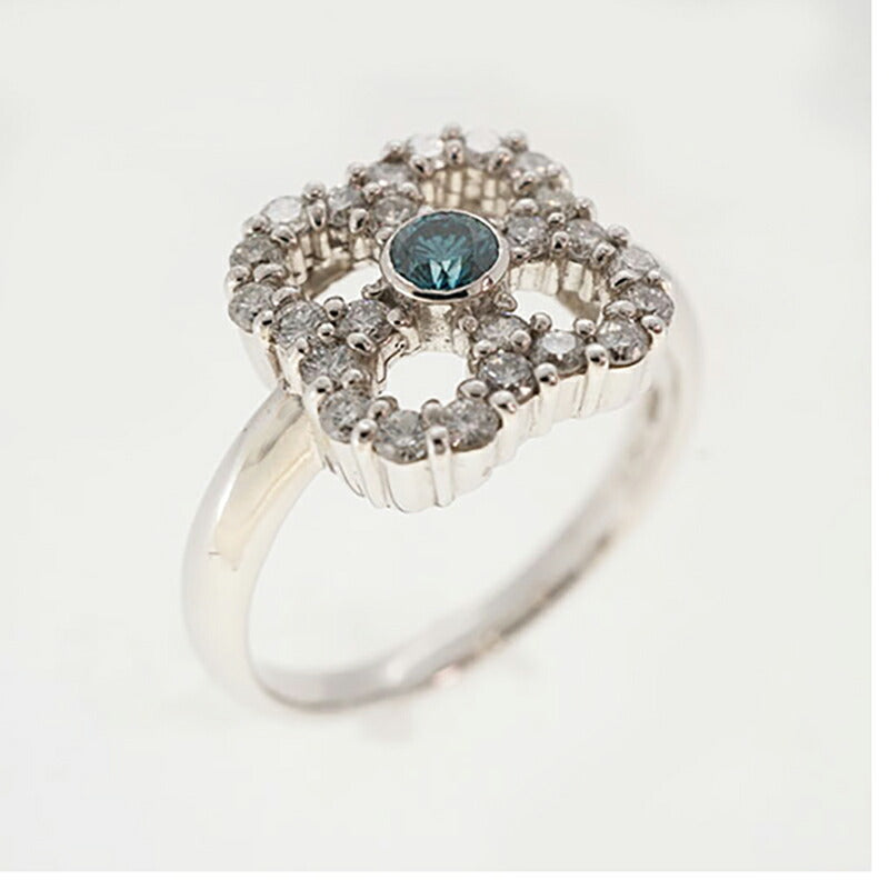 【ju279】 リング Pt900 プラチナ ブルーダイヤモンド ダイヤモンド 0.4ct/0.12ct 12号 未使用【中古】レディース