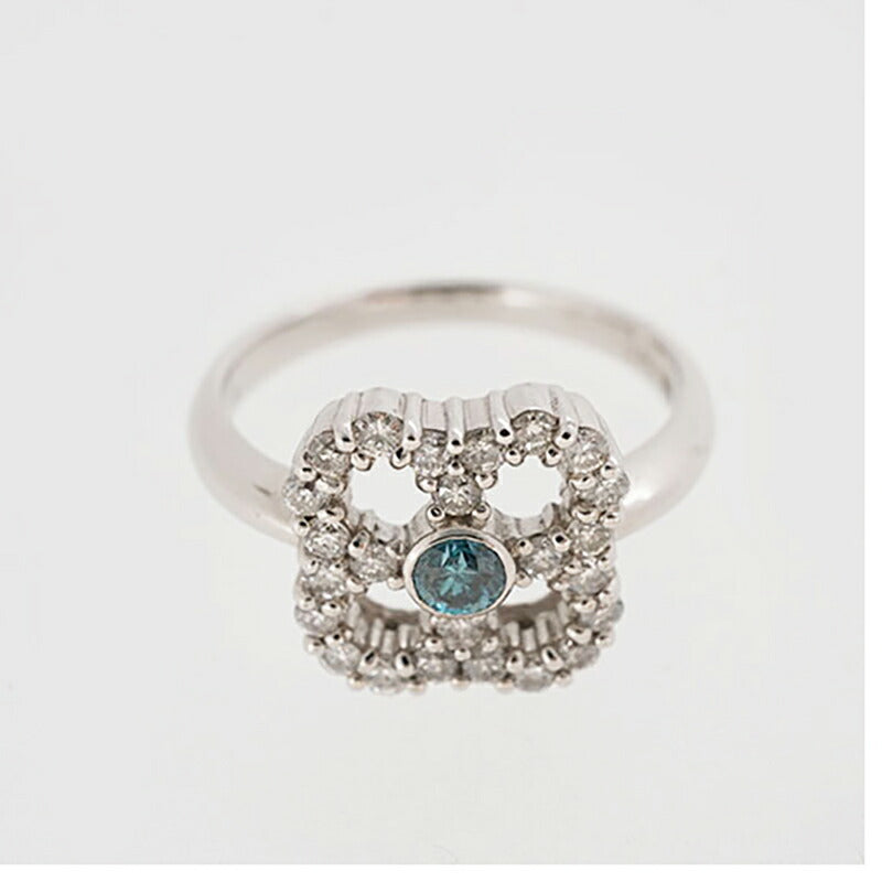 【ju279】 リング Pt900 プラチナ ブルーダイヤモンド ダイヤモンド 0.4ct/0.12ct 12号 未使用【中古】レディース
