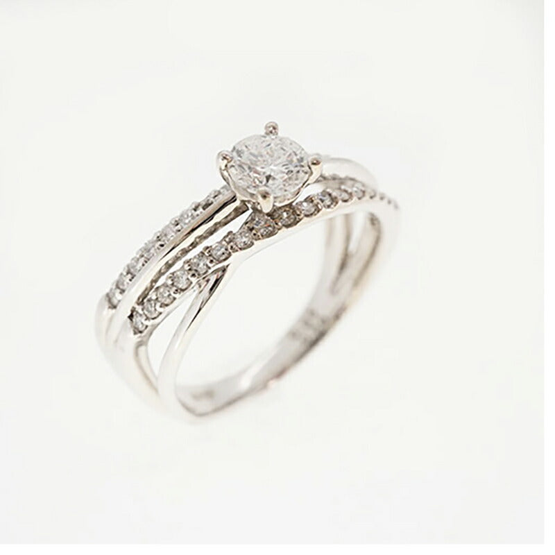 【ju309】 リング K18WG ホワイトゴールド ダイヤモンド 0.350ct/0.26ct 12号 未使用【中古】レディース