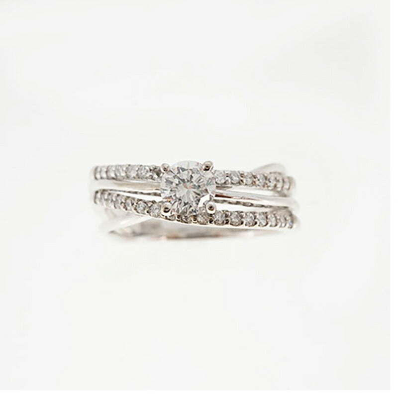 【ju309】 リング K18WG ホワイトゴールド ダイヤモンド 0.350ct/0.26ct 12号 未使用【中古】レディース