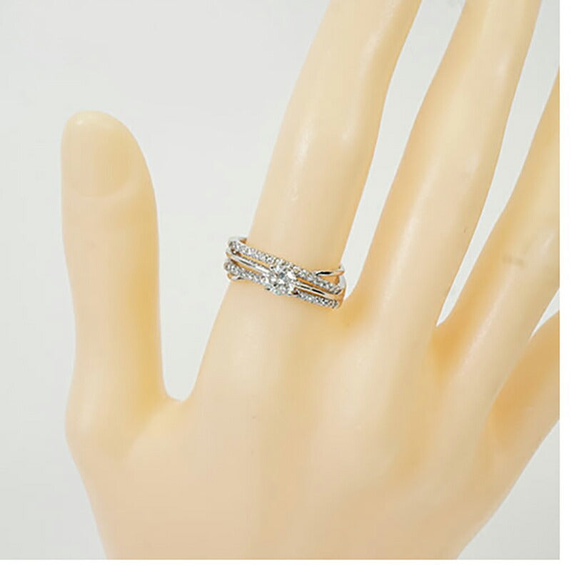 【ju309】 リング K18WG ホワイトゴールド ダイヤモンド 0.350ct/0.26ct 12号 未使用【中古】レディース