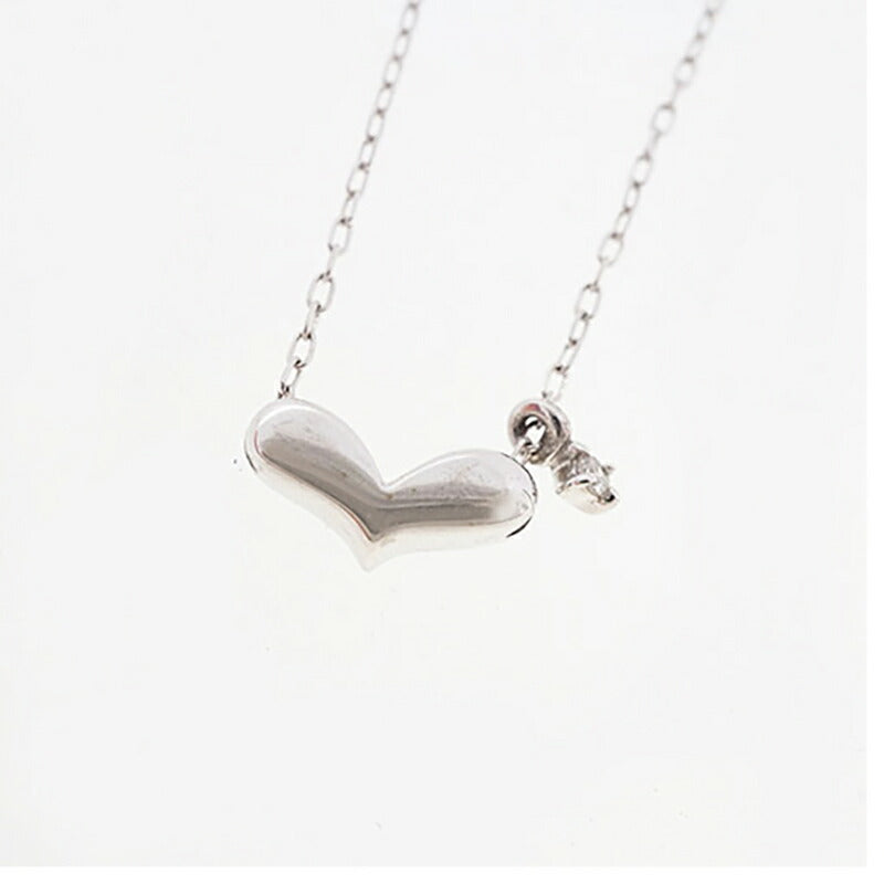 【jv475】 ネックレス ハートモチーフ K10WG ホワイトゴールド ダイヤモンド 0.01ct 未使用【中古】レディース