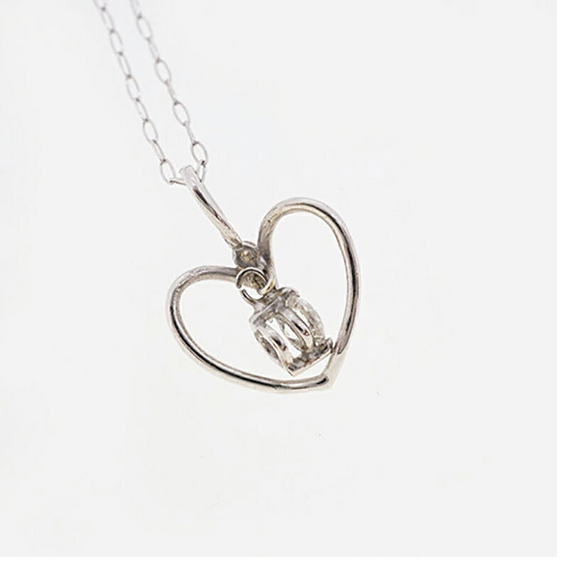 【jv478】 ネックレス ハートモチーフ K18WG ホワイトゴールド ダイヤモンド 0.1ct 未使用【中古】レディース