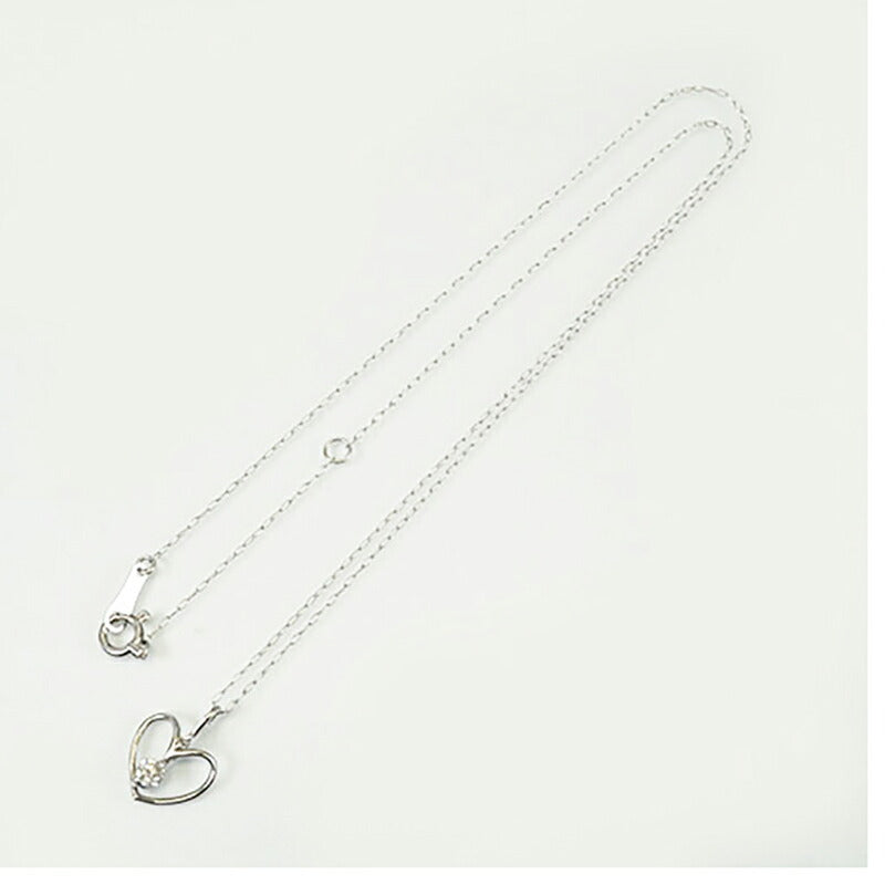 【jv478】 ネックレス ハートモチーフ K18WG ホワイトゴールド ダイヤモンド 0.1ct 未使用【中古】レディース