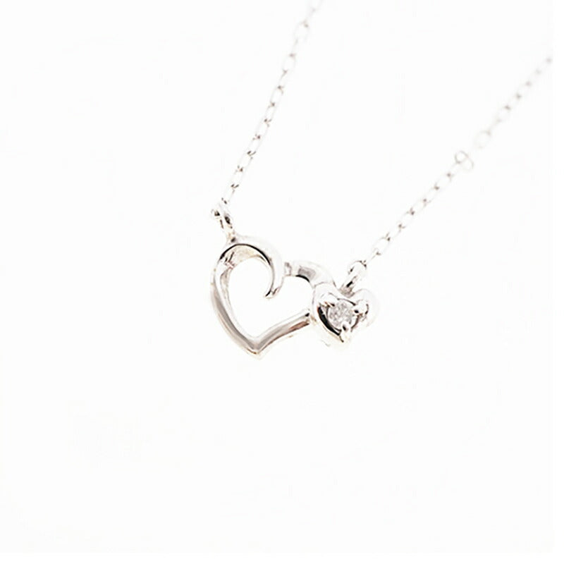 【jv511】 ネックレス ハートモチーフ K10WG ホワイトゴールド ダイヤモンド 0.01ct 未使用【中古】レディース