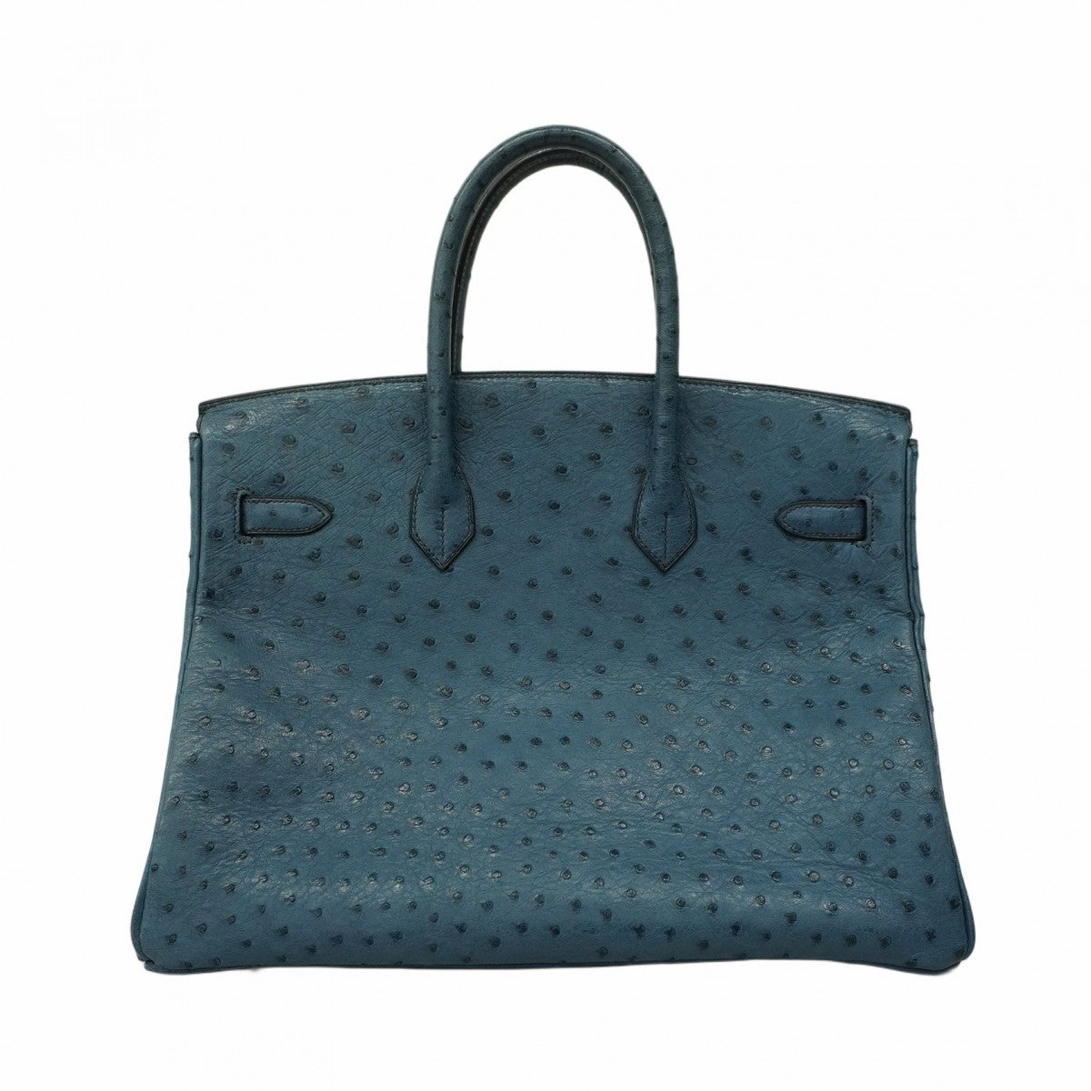 ★SALE【5be4554-g】エルメス ハンドバッグ バーキン35 オーストリッチ ブルーロイ シルバー金具 □E刻印【中古】レディース