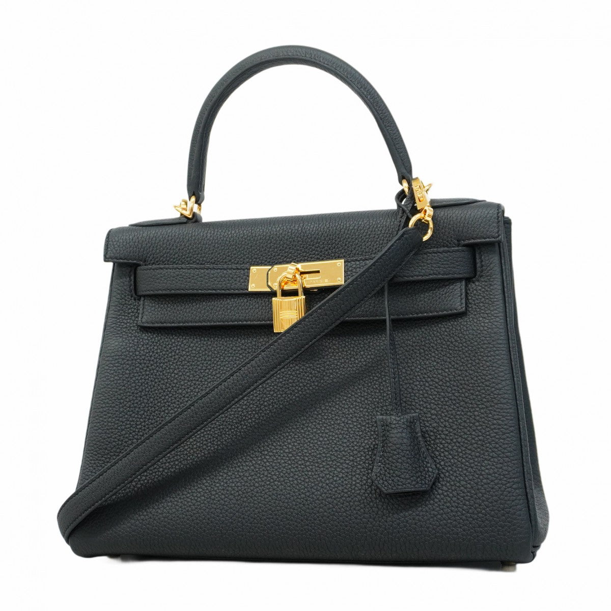 ★SALE【5fd5086-g-b】エルメス ハンドバッグ ケリー28 トゴ ブラック ゴールド金具 B刻印【中古】レディース