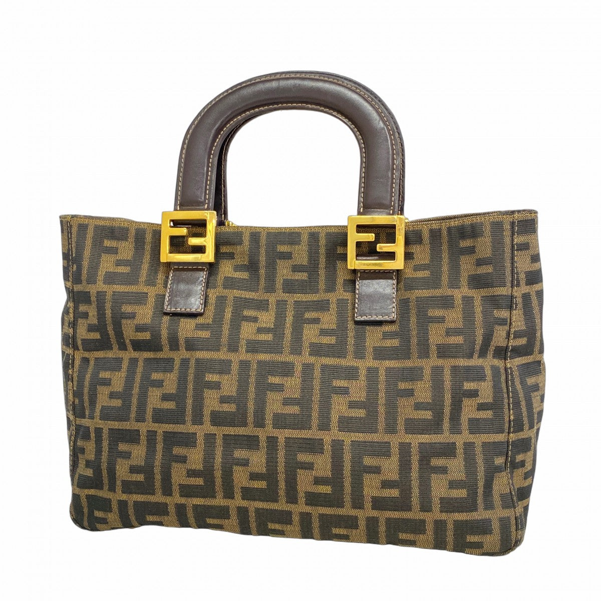 【5gd5328-h】フェンディ ハンドバッグ ズッカ ナイロンキャンバス ブラック ゴールド金具【中古】レディース