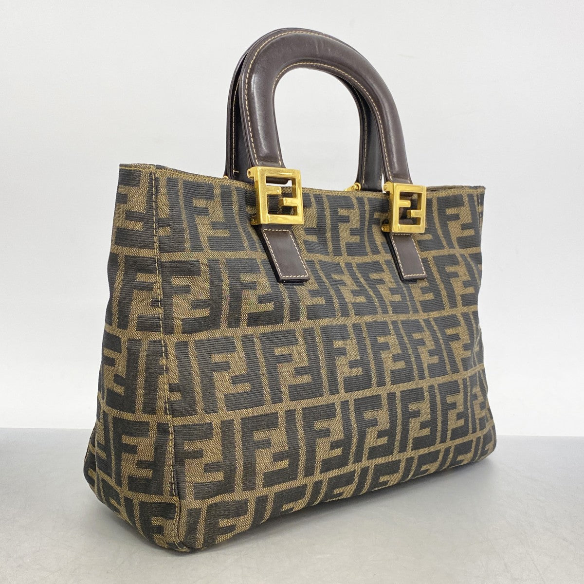 【5gd5328-h】フェンディ ハンドバッグ ズッカ ナイロンキャンバス ブラック ゴールド金具【中古】レディース