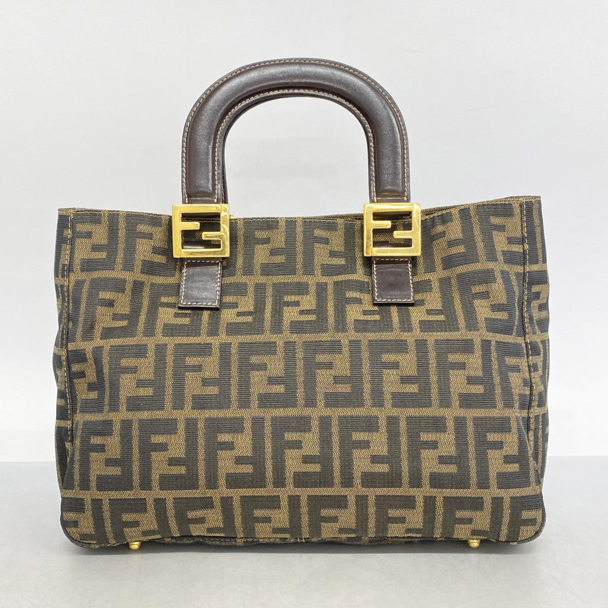 【5gd5328-h】フェンディ ハンドバッグ ズッカ ナイロンキャンバス ブラック ゴールド金具【中古】レディース