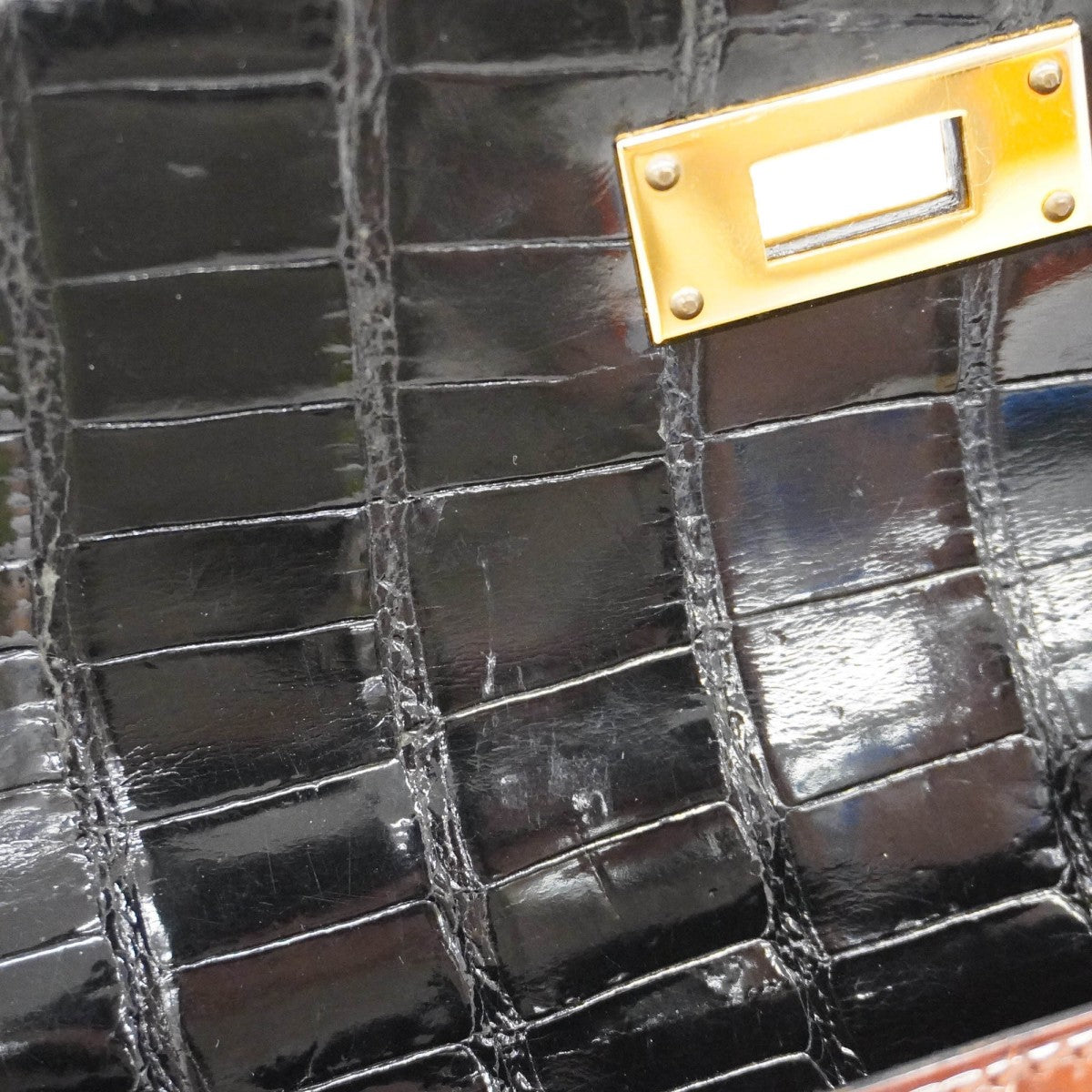 ★SALE【5gc0713-2-g-h】エルメス ハンドバッグ ケリー28トリコロール アリゲーター ブラック ブラウン グレー ゴールド金具 ○X刻印【中古】レディース