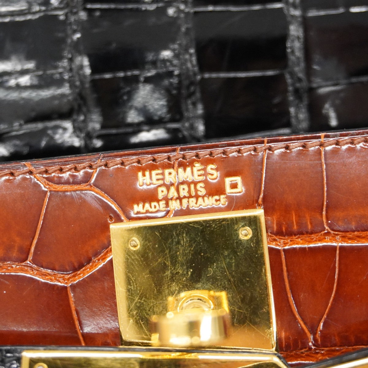 ★SALE【5gc0713-2-g-h】エルメス ハンドバッグ ケリー28トリコロール アリゲーター ブラック ブラウン グレー ゴールド金具 ○X刻印【中古】レディース