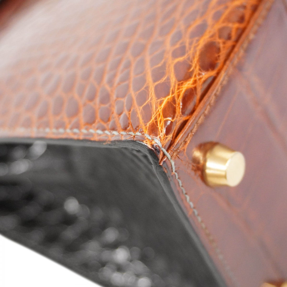 ★SALE【5gc0713-2-g-h】エルメス ハンドバッグ ケリー28トリコロール アリゲーター ブラック ブラウン グレー ゴールド金具 ○X刻印【中古】レディース