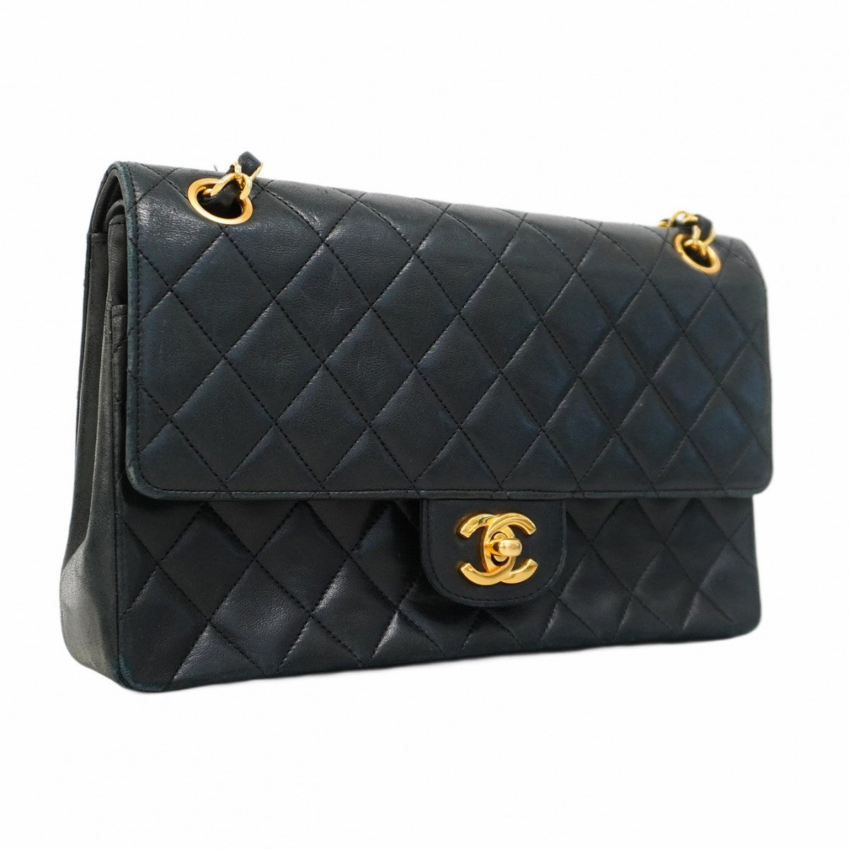 ★SALE【5gd5248-h】シャネル ショルダーバッグ マトラッセ Wフラップ Wチェーン ラムスキン ブラック ゴールド金具【中古】レディース