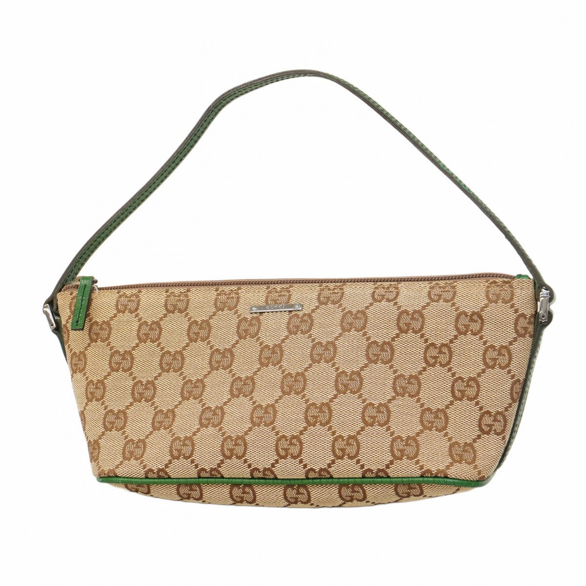 【5gd5280-h】グッチ ポーチ GGキャンバス 07198 キャンバス ブラウン グリーン シルバー金具【中古】レディース