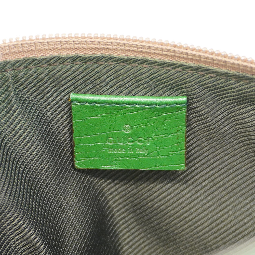 【5gd5280-h】グッチ ポーチ GGキャンバス 07198 キャンバス ブラウン グリーン シルバー金具【中古】レディース
