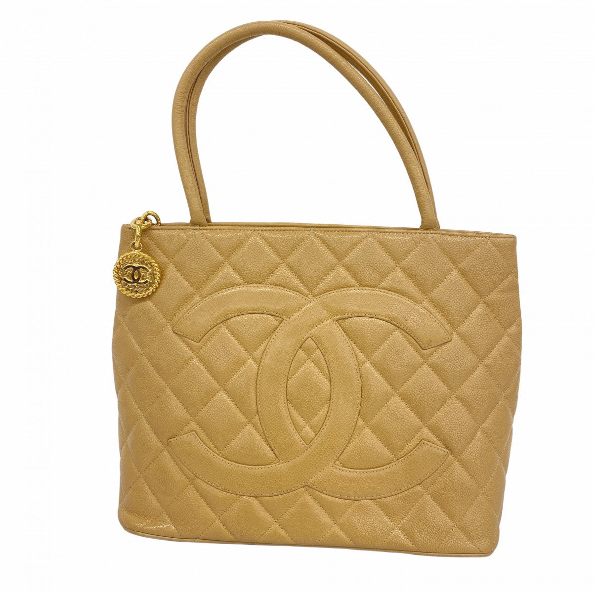 【5gd5297-h】シャネル トートバッグ 復刻トート キャビアスキン ベージュ ゴールド金具【中古】レディース