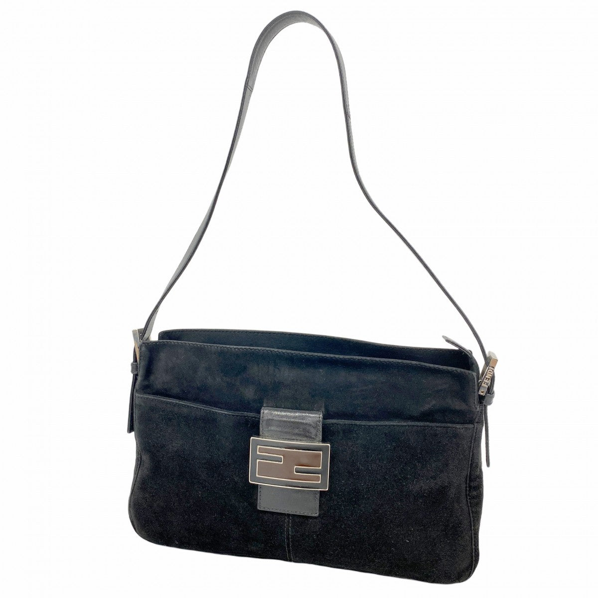 【5gd5409-h】フェンディ ショルダーバッグ スウェード ブラック シルバー金具【中古】レディース