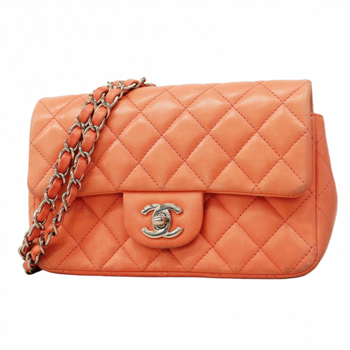【5gd5476-h】シャネル ショルダーバッグ ミニマトラッセ チェーンショルダー ラムスキン ピンク シルバー金具【中古】レディース