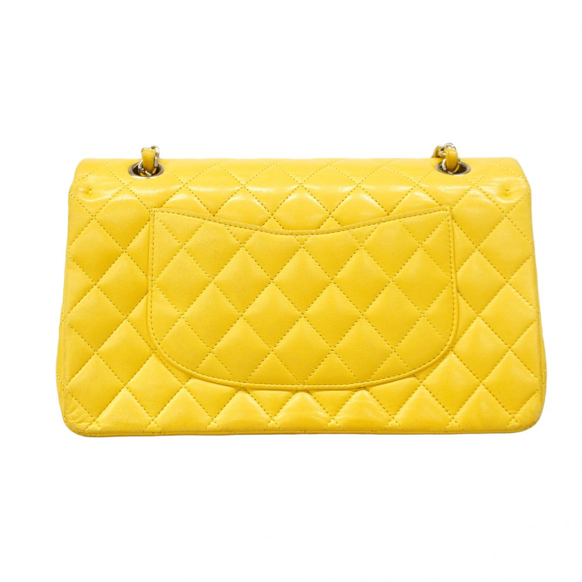 【5gd5478-h】シャネル ショルダーバッグ マトラッセ Wフラップ Wチェーン ラムスキン イエロー シルバー金具【中古】レディース
