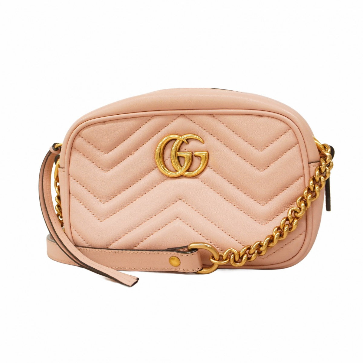 【5gd5524-h】グッチ ショルダーバッグ GGマーモント 448065 レザー ピンク ライトピンク ゴールド金具【中古】レディース