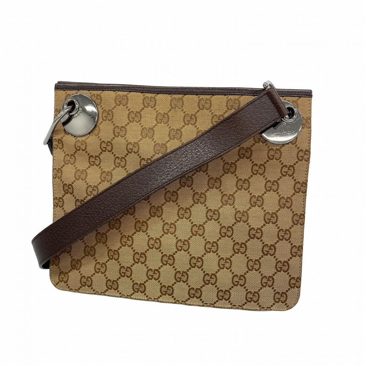 【5ge5609-h】グッチ ショルダーバッグ GGキャンバス 120841 キャンバス ブラウン シルバー金具【中古】レディース
