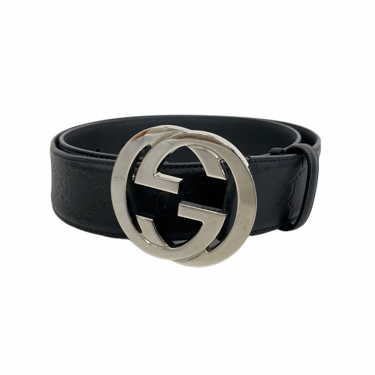 ★SALE【5ge5647-h】グッチ ベルト グッチシマ 411924 レザー ブラック シルバー金具【中古】メンズ