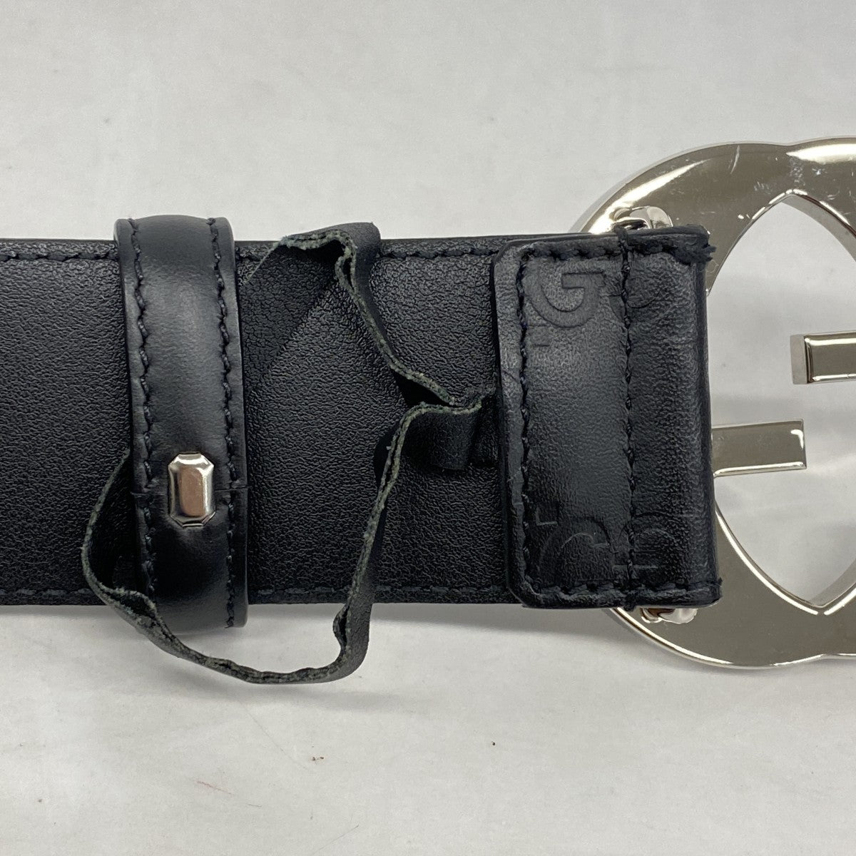 ★SALE【5ge5647-h】グッチ ベルト グッチシマ 411924 レザー ブラック シルバー金具【中古】メンズ