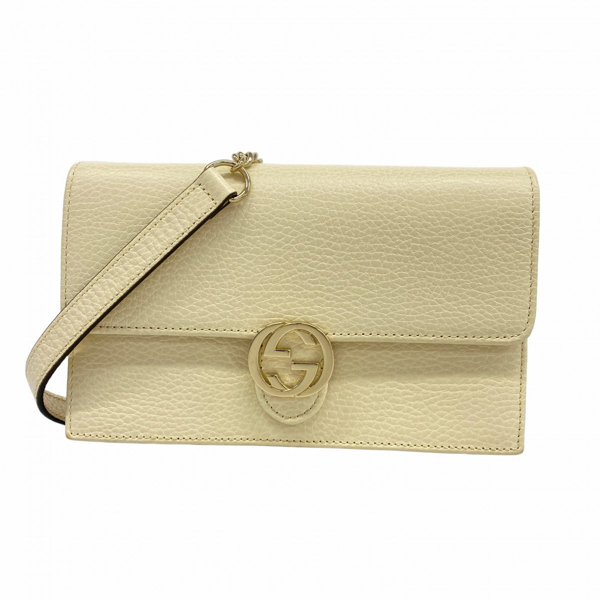 【5ge5648-h】グッチ ショルダーウォレット インターロッキングG 615523 レザー アイボリー シャンパンゴールド金具【中古】レディース