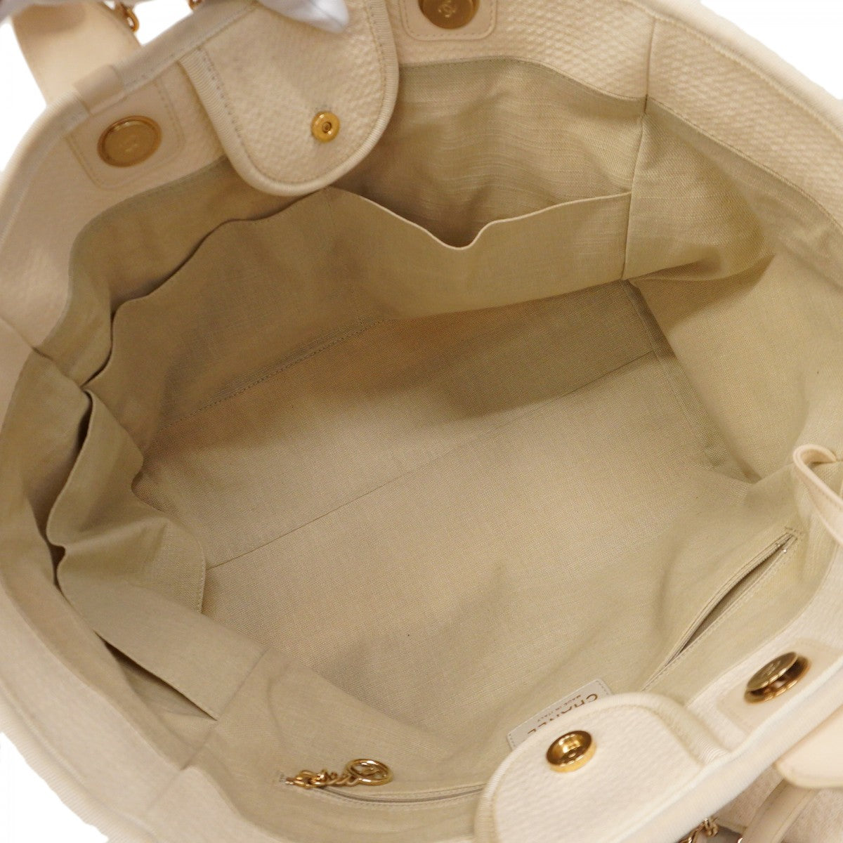 【5ge5685-h】シャネル トートバッグ ドーヴィル キャンバス アイボリー シャンパンゴールド金具【中古】レディース