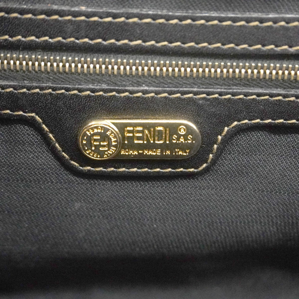 ★SALE【5ge5699-h】フェンディ ハンドバッグ ペカン PVC ブラウン ブラック ゴールド金具【中古】レディース