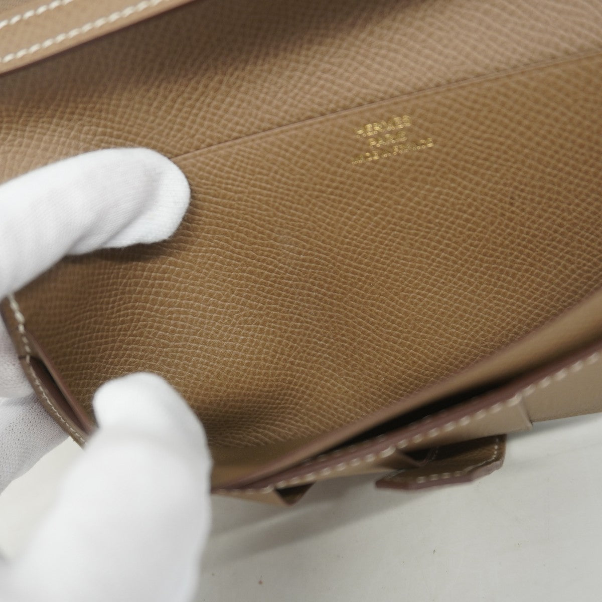 【5ge5811-h】エルメス 長財布 ベアンスフレ ヴォーエプソン エトゥープ ゴールド金具 C刻印【中古】メンズ レディース ユニセックス