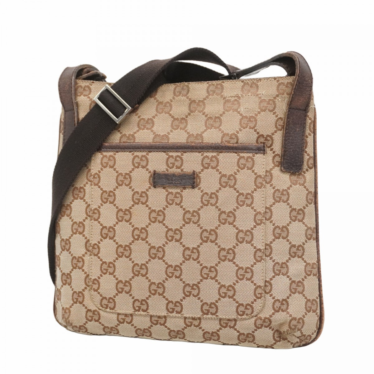 ★SALE【5ge5831-h】グッチ ショルダーバッグ GGキャンバス 122793 キャンバス ベージュ ブラウン シルバー金具【中古】レディース