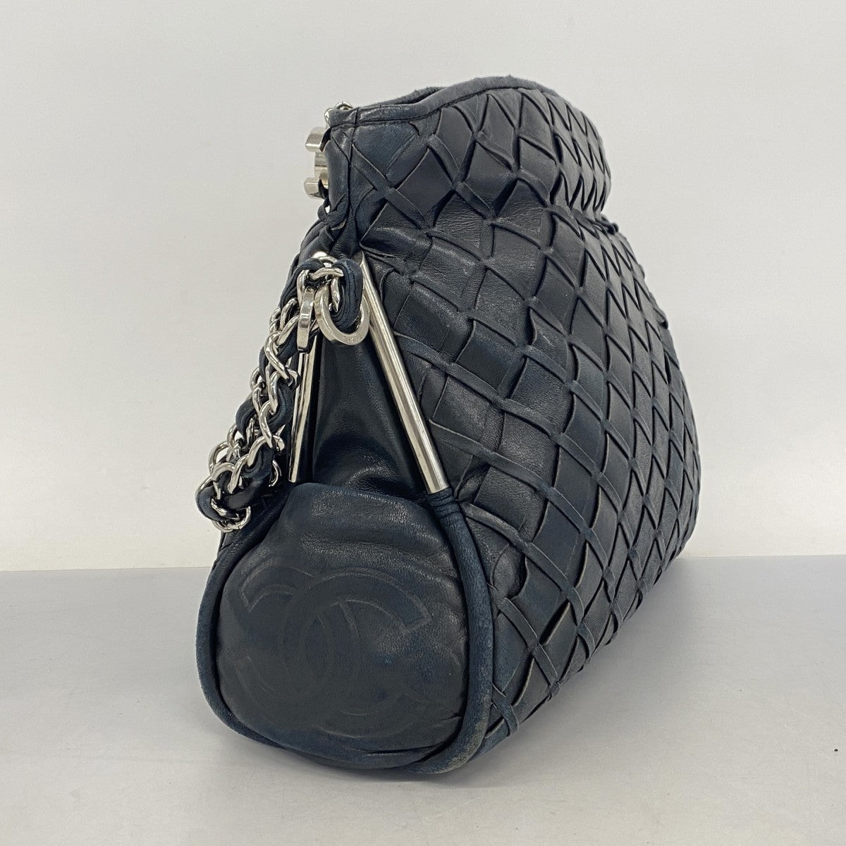 【5ge5891-h】シャネル ショルダーバッグ チェーンショルダー ラムスキン ブラック シルバー金具【中古】レディース
