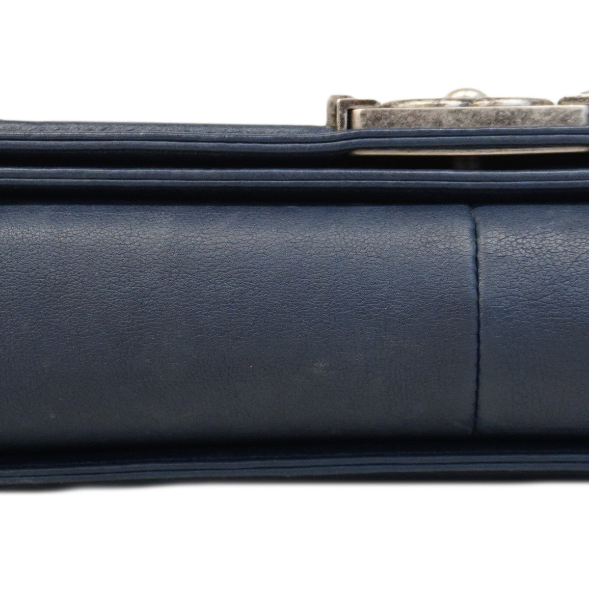 ★SALE【5ge6334-h】シャネル ショルダーバッグ ボーイシャネル/ワイルドステッチ チェーンショルダー レザー ネイビー シルバー金具【中古】レディース