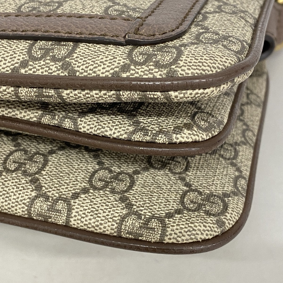 ★SALE【5ge6366-h】グッチ ショルダーバッグ GGスプリーム/シェリーライン 523354 PVC ブラウン ゴールド金具【中古】レディース