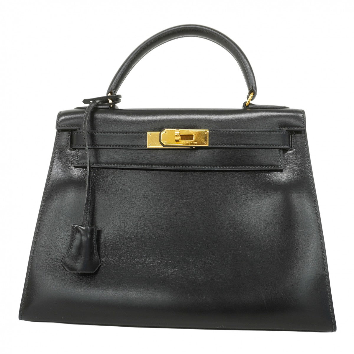 ★SALE【5hb0561-h】エルメス ハンドバッグ ケリー28 ボックスカーフ ブラック ゴールド金具 ○R刻印【中古】レディース