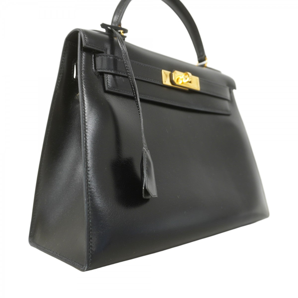 ★SALE【5hb0561-h】エルメス ハンドバッグ ケリー28 ボックスカーフ ブラック ゴールド金具 ○R刻印【中古】レディース