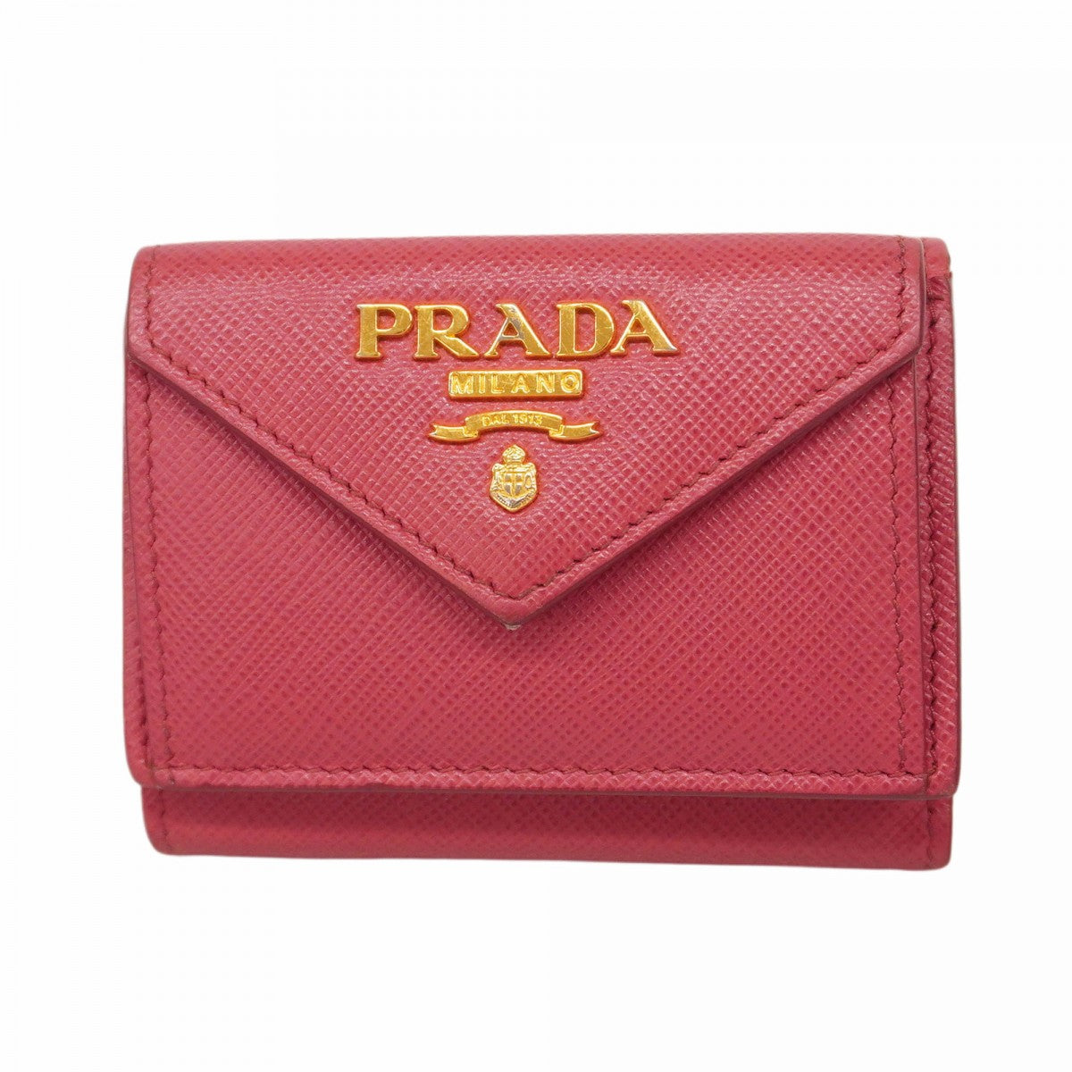 ★最終価格【5hb1346-h】プラダ 三つ折り財布 レザー ピンク ゴールド金具【中古】レディース