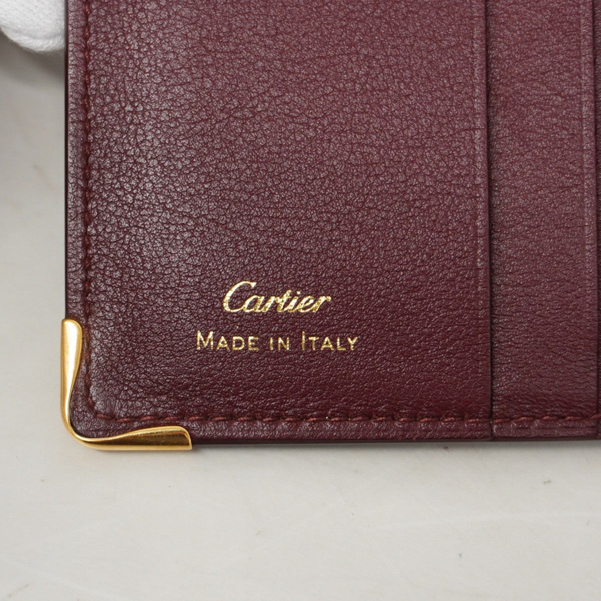 ★SALE【5hb1684-h】カルティエ カードケース マスト レザー ボルドー ゴールド金具【中古】レディース