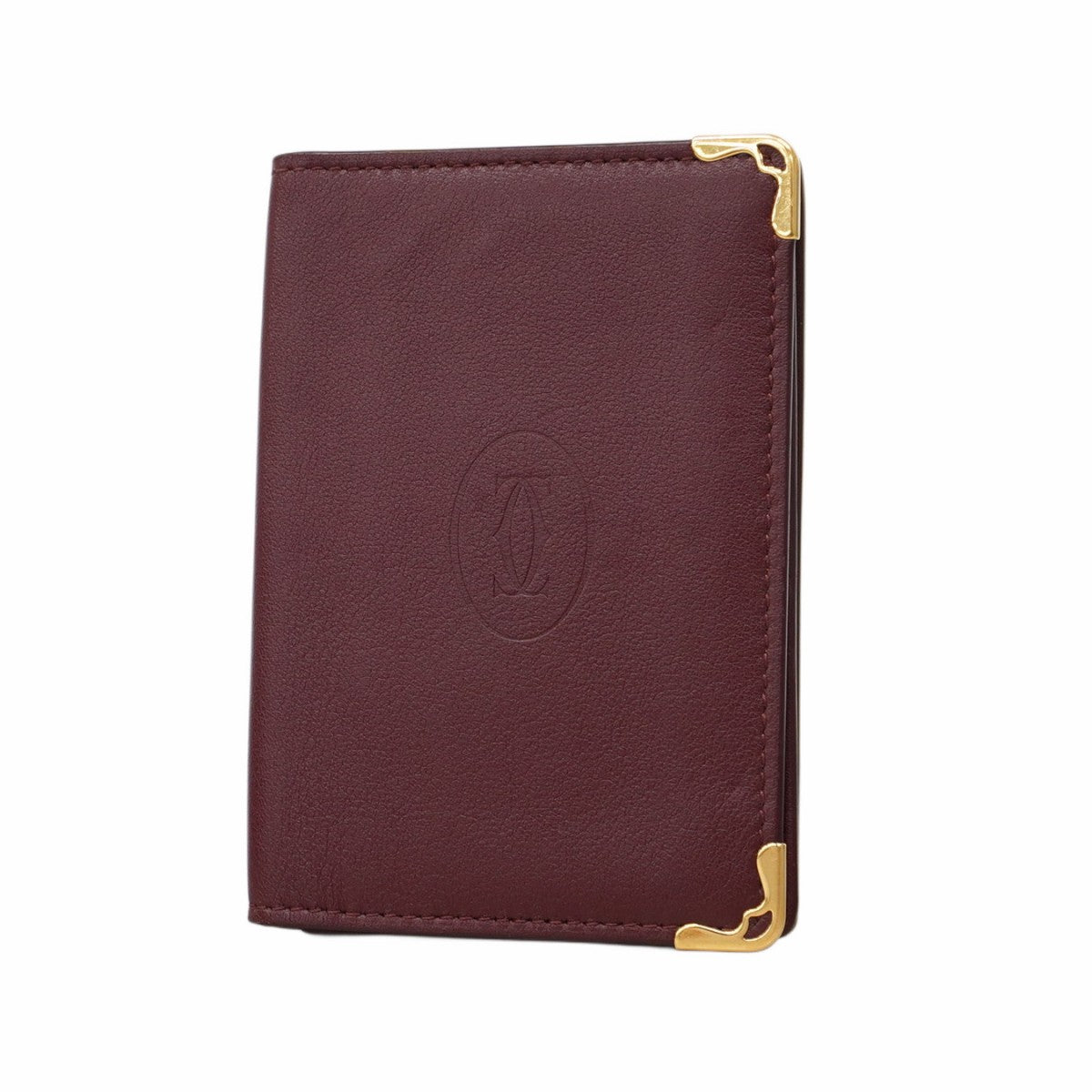 ★SALE【5hb1684-h】カルティエ カードケース マスト レザー ボルドー ゴールド金具【中古】レディース