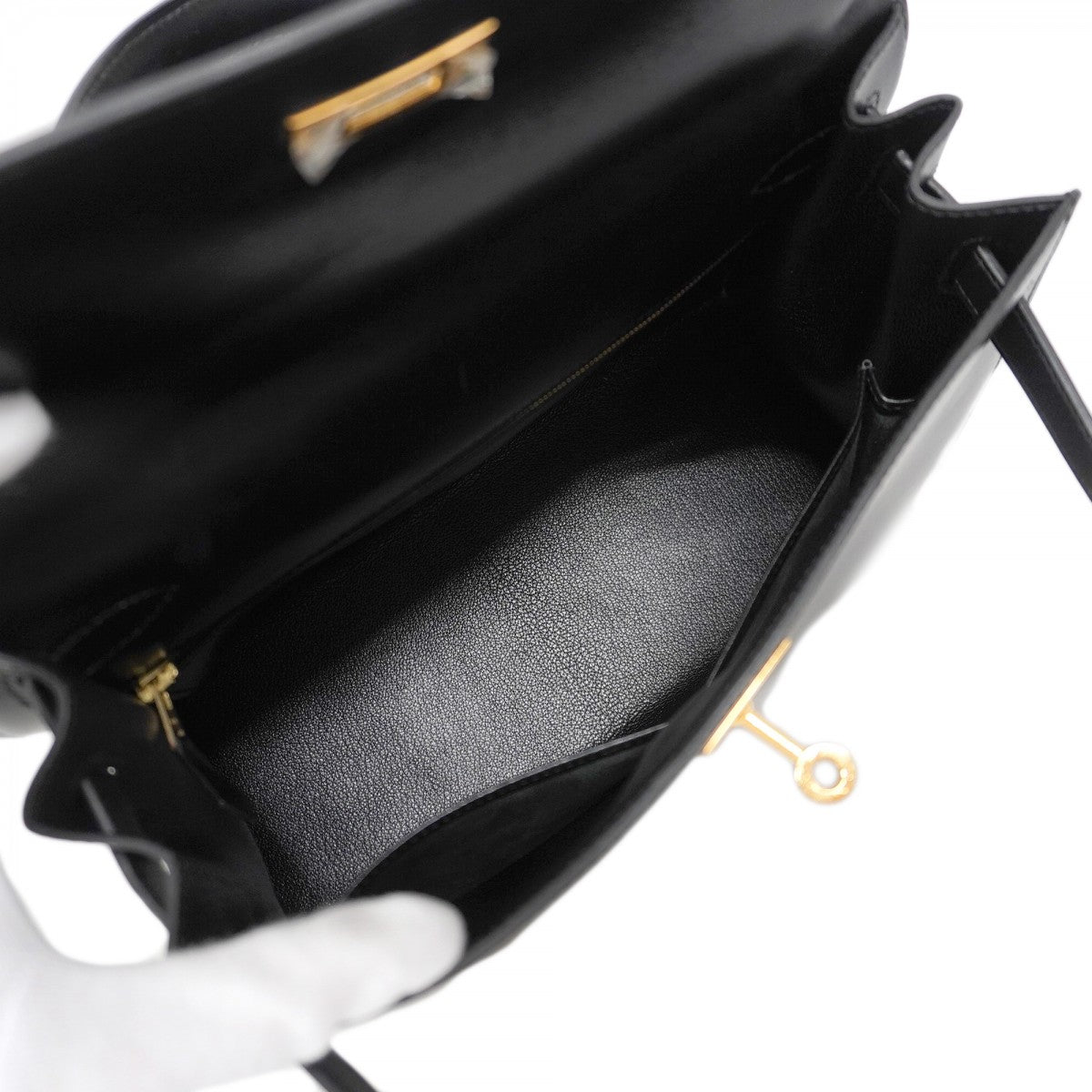 【5hc1916-h】エルメス ハンドバッグ ケリー28 ボックスカーフ ブラック ゴールド金具 □P刻印【中古】レディース