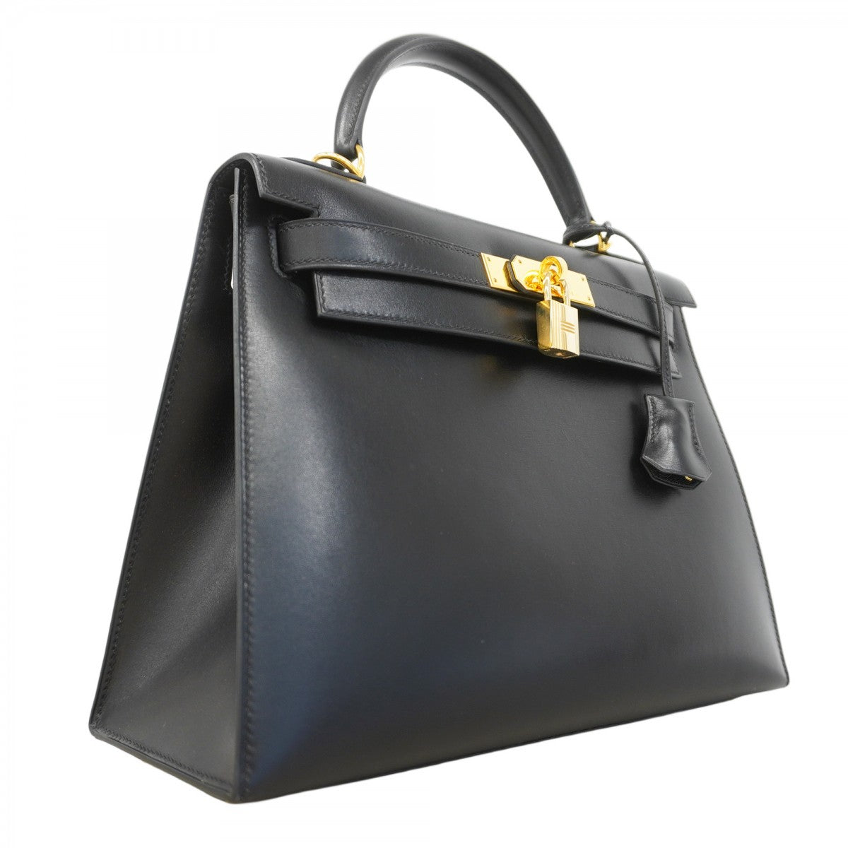 【5hc2139-h】エルメス ハンドバッグ ケリー28 ボックスカーフ ブラック ゴールド金具 □F刻印【中古】レディース