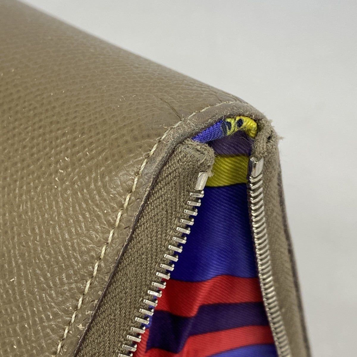 【5hc2305-h】エルメス 長財布 アザップロングシルクイン ヴォーエプソン エトゥープ シルバー金具 □R刻印【中古】レディース
