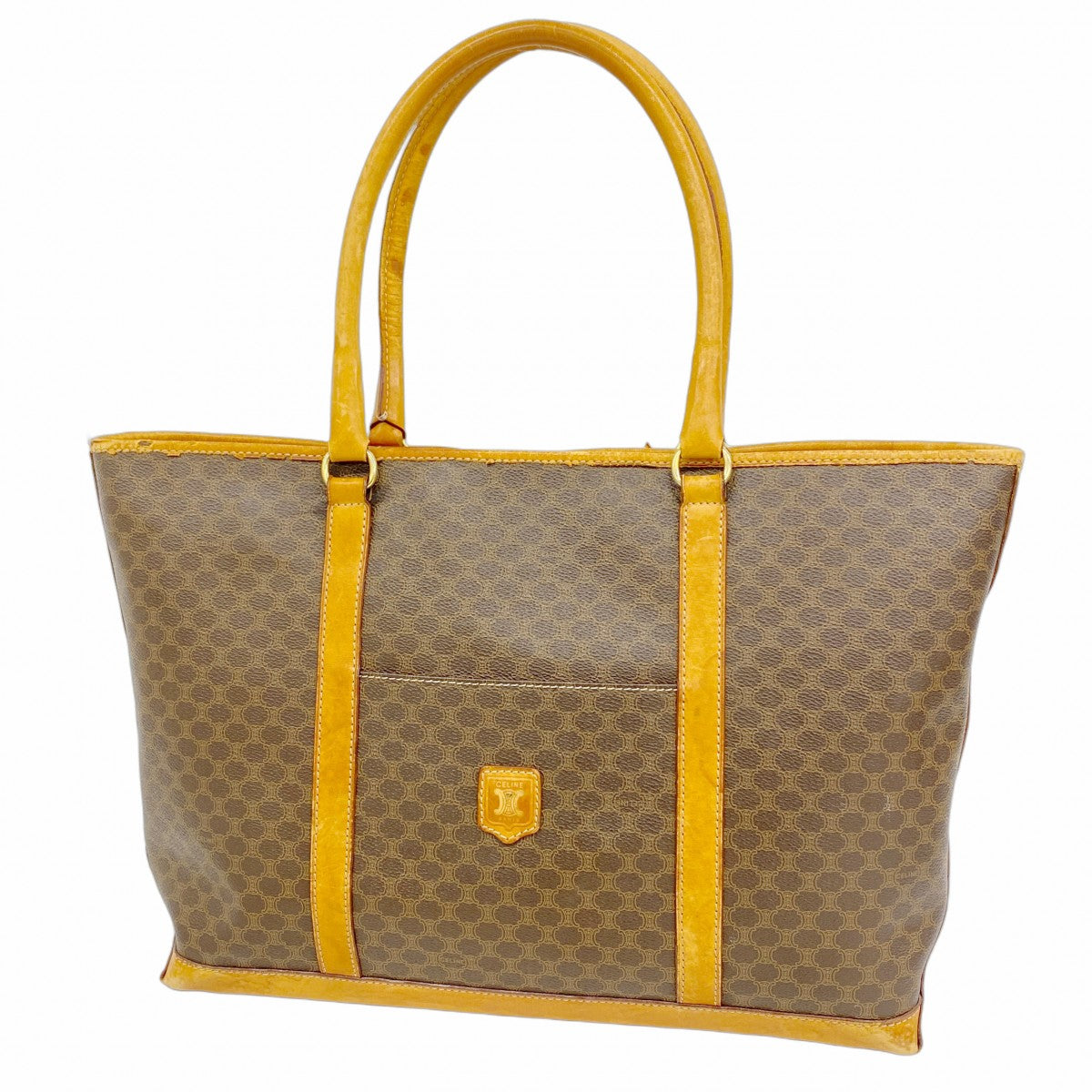 CELINE マカダム　トートバッグ　PVC レザー　ブラウン　ゴールド金具 CELINE セリーヌ マカダム トート バッグ PVC レザー ブラウン