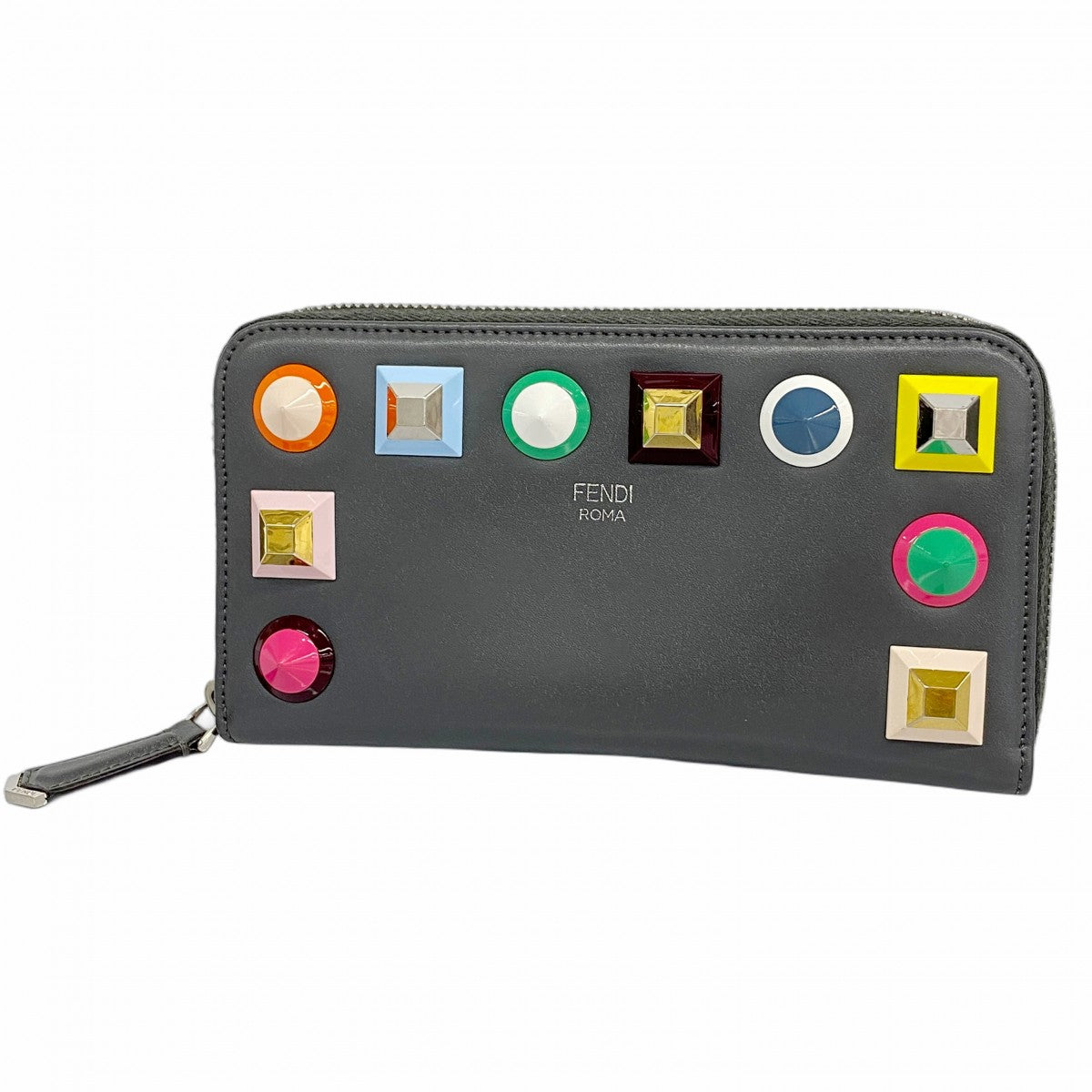 【5hc2701-h】フェンディ 長財布 レザー グレー マルチカラー シルバー金具【中古】レディース